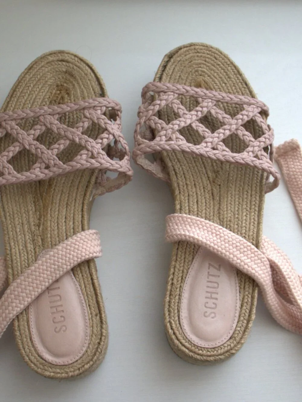 SCHUTZ Pink Braided Lace-Up Espadrille Flatform Sandals Size 8B
